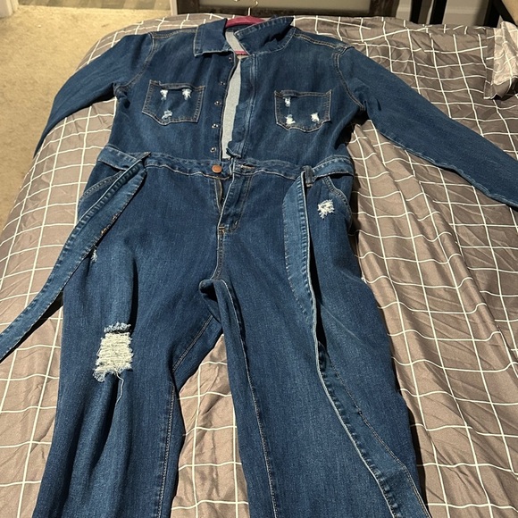 Swank A Posh Pants - Stretchy Brand New Blue Denim Jumpsuit